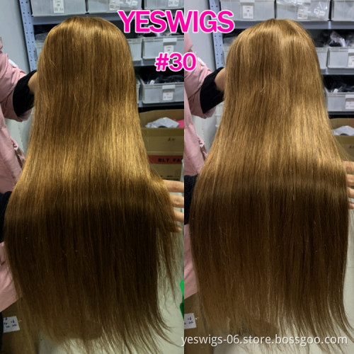 Direct Hair Factory Wholesale Color 30# Straight Brazilian Virgin Remy Human Hair Lace Frontal wigs